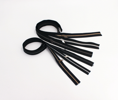 Preview: Endlosreißverschluss- Set metallisiert schwarz/messing-antik, schwarz/silber, schwarz/titan (6 x 50 cm)